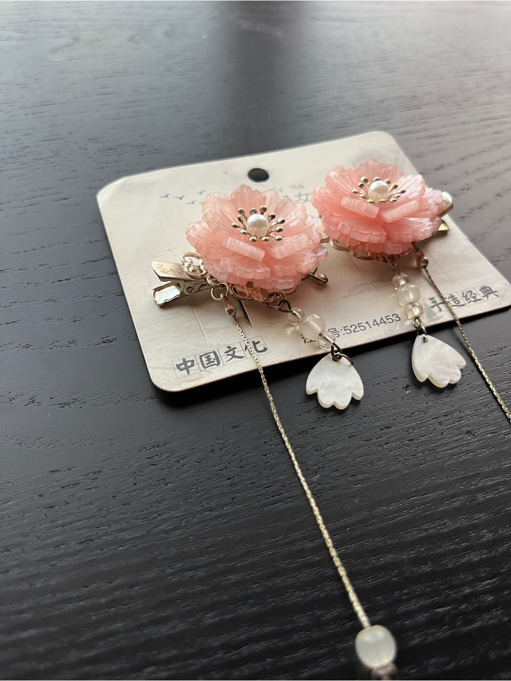Pink Floral Tassel Hair Clips with Pearl and Teardrop Charms 2pc Set - Picture 10 of 15